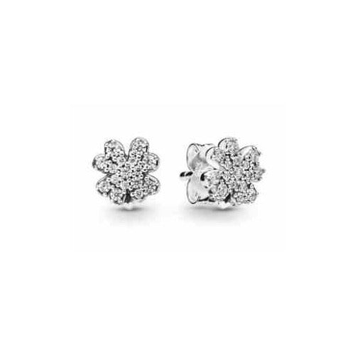 Aretes Trébol Brillantes Plata Esterlina