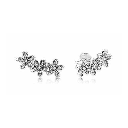 Aretes de Flores Brillantes de Plata Esterlina