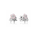 Aretes Flores Rosas y Plateadas con Cristales