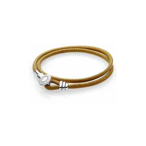 Pulsera Doble Cordón Marrón con Cierre Plateado Rombo