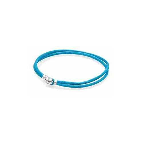 Pulsera de Cuero Azul con Cierre de Corazón Plateado