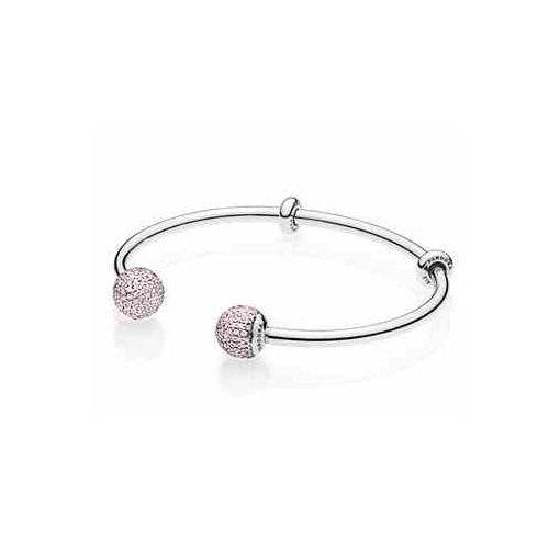 Pulsera Tipo Pan rígida con charms de pavé rosa