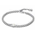 Pulsera de tipo Perlas y Bolitas Plateadas con Dije de Circonita