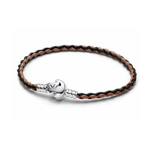 Pulsera Trenzada de Cuero con Cierre de Plata