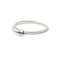 Pulsera de cuero blanco con cierre de bola plateada