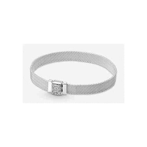 Pulsera de plata con banda de malla y cierre pavé