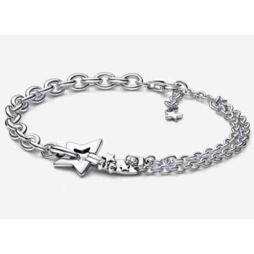 Pulsera de charm con estrellas plateadas