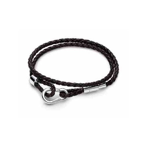 Pulsera de Cuero Trenzado Doble con Cierre Tipo Pan