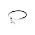 Pulsera Ajustable Elegante de Cuero Negro y Plata