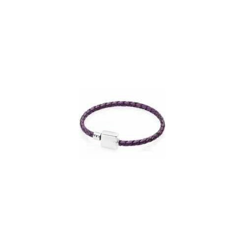 Pulsera de Cuero Trenzado Morado con Cierre Cuadrado