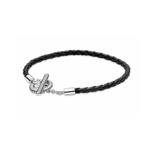 Pulsera de cuero trenzado con cierre de corazón en plata