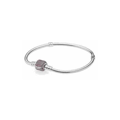 Pulsera Tipo Pan Plata con Charm Corazón Rosado
