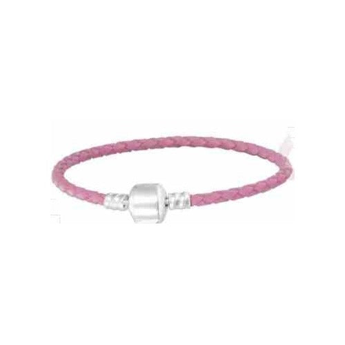 Pulsera de Cuero Trenzado Rosa con Cierre Metálico.