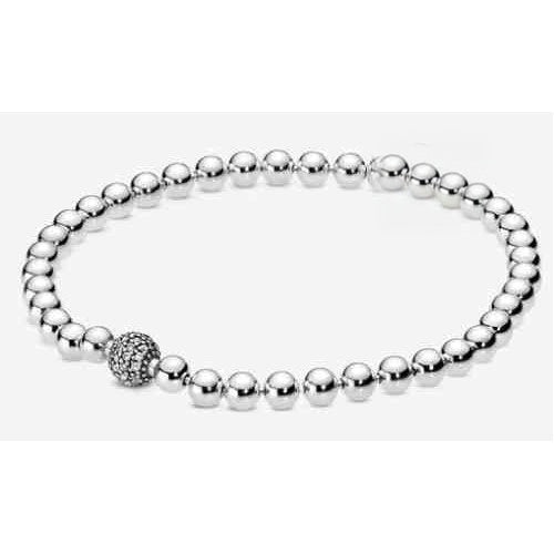 Pulsera de Bolas Plateadas con Dije de Circonitas