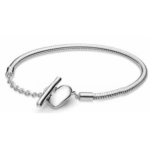 Pulsera Corazón Plateado con Cierre de Hebilla