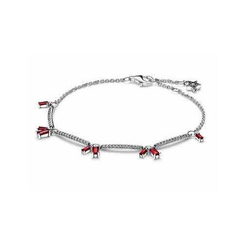 Pulsera de Plata con Cristales Rojos y Dijes