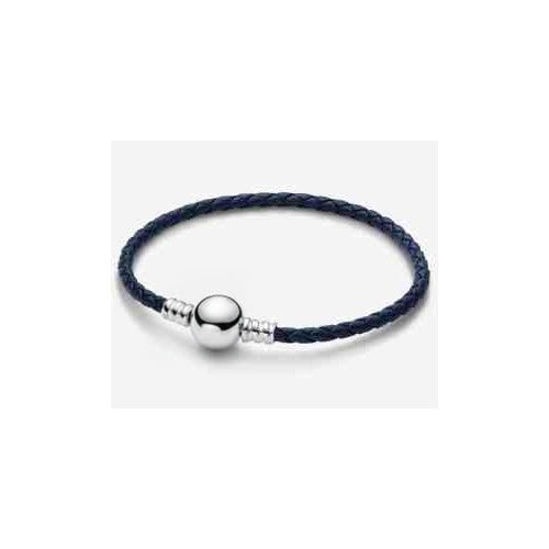 Pulsera Trenzada Azul con Broche Bola Plateada