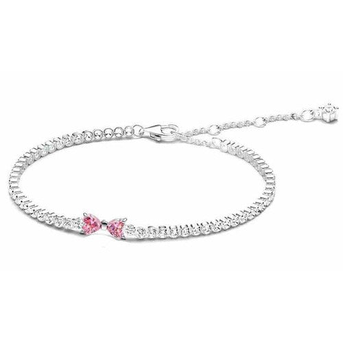 Pulsera de Plata con Dijes de Corazón Rosa y Circonias