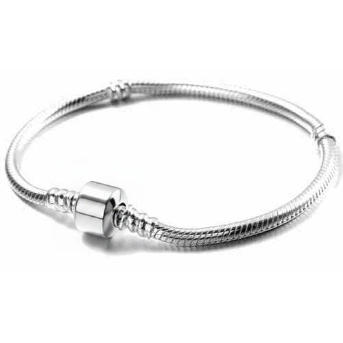 Pulsera Plateada Estilo Tipo Pan con Dijes