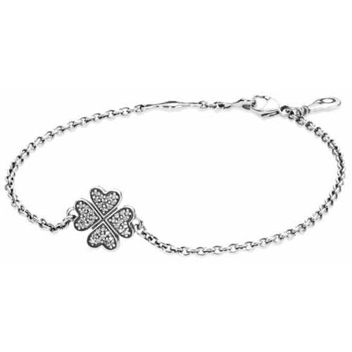 Pulsera Trébol de la Fortuna con Circones Plateada