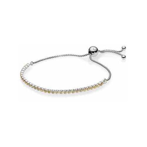 Pulsera ajustable brillante con baño de rodio y cristales