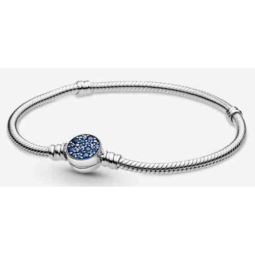 Pulsera Tipo Pan con Dije de Zirconia Azul