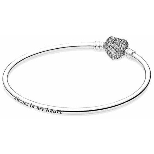 Pulsera rígida "Always in my heart" con corazón de cristales
