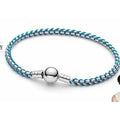 Pulsera de Plata con Cordón Azul Trenzado