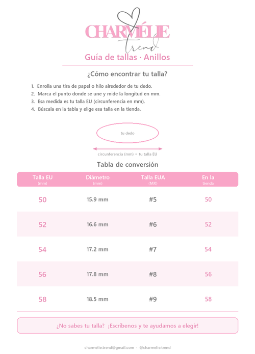 Guía de tallas - Charmélie Trend