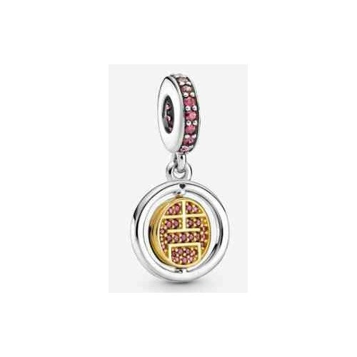 Charm Colgante Símbolo de la Suerte Dorado con Circonitas Rosas