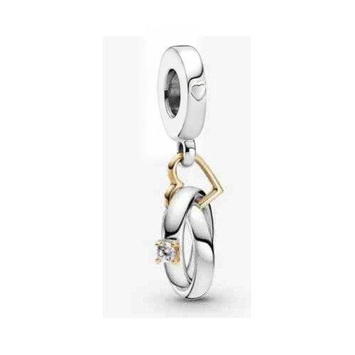 Tipo Pan Anillos Entrelazados y Corazón Dorado