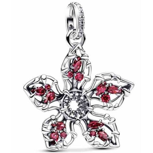 Charm Flor Gótica con Circonitas Rojas y Blancas