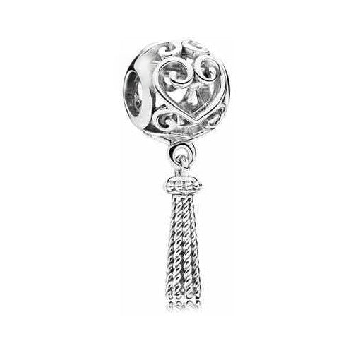 Charm Corazón con Borla Tipo Pan Plata