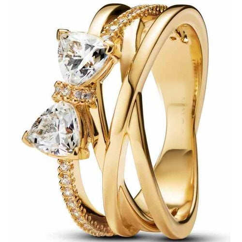 Anillo de Triple Aro Tipo Pan Corazones Brillantes